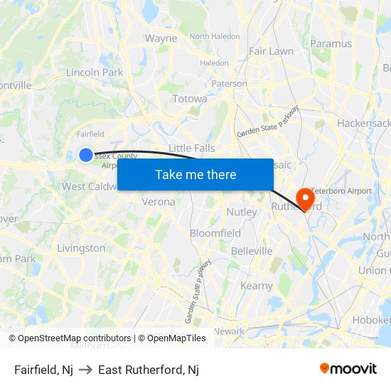 Fairfield, Nj to East Rutherford, Nj map