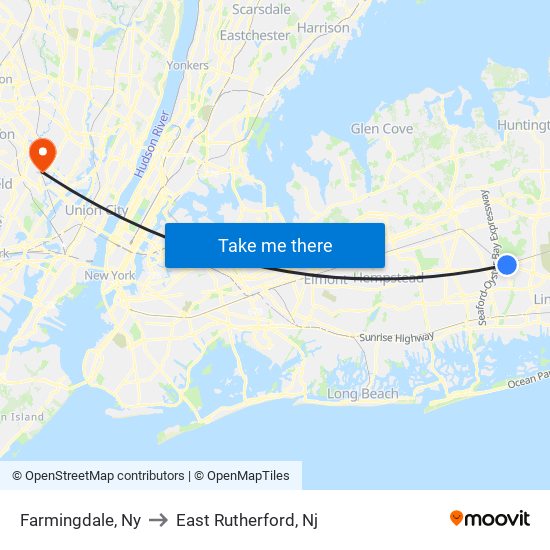 Farmingdale, Ny to East Rutherford, Nj map