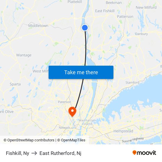 Fishkill, Ny to East Rutherford, Nj map