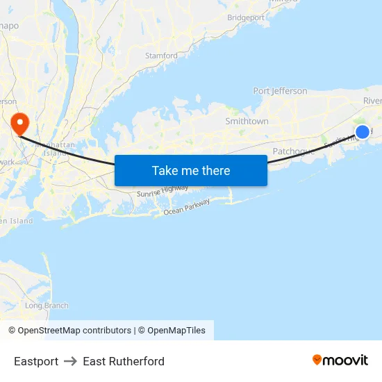 Eastport to East Rutherford map