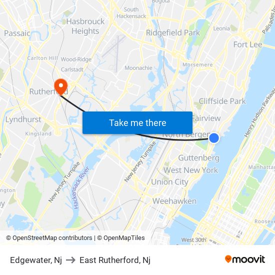 Edgewater, Nj to East Rutherford, Nj map