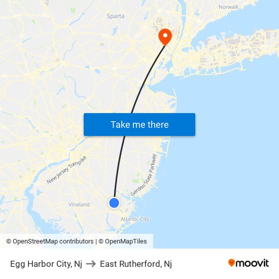 Egg Harbor City, Nj to East Rutherford, Nj map