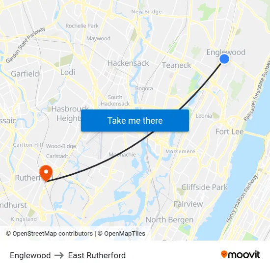 Englewood to East Rutherford map