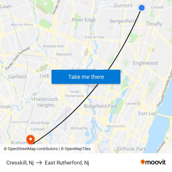 Cresskill, Nj to East Rutherford, Nj map