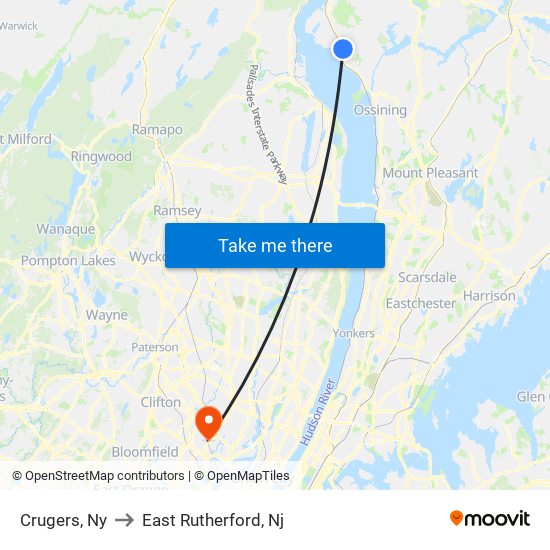 Crugers, Ny to East Rutherford, Nj map