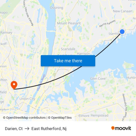 Darien, Ct to East Rutherford, Nj map