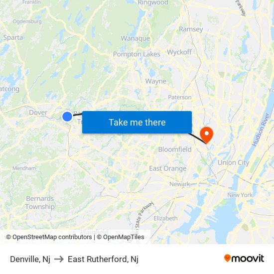 Denville, Nj to East Rutherford, Nj map