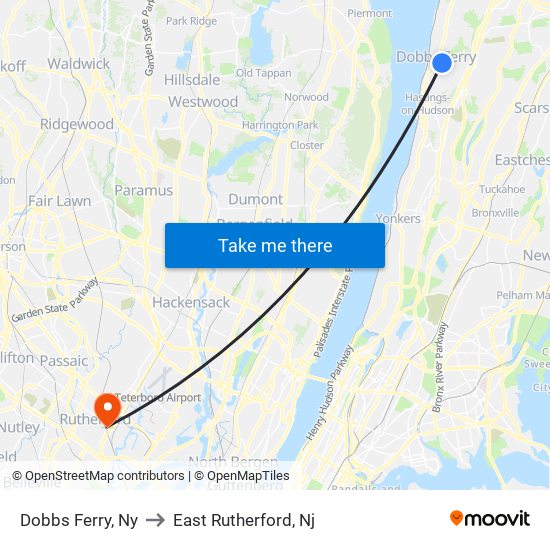 Dobbs Ferry, Ny to East Rutherford, Nj map