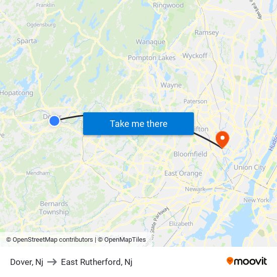 Dover, Nj to East Rutherford, Nj map