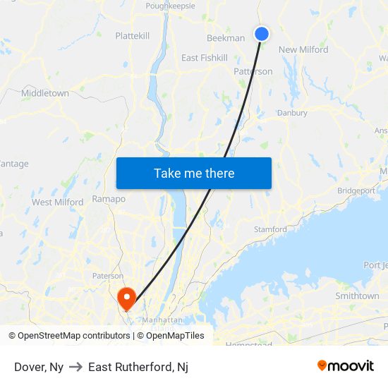 Dover, Ny to East Rutherford, Nj map