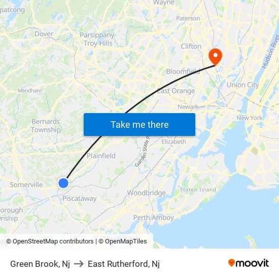 Green Brook, Nj to East Rutherford, Nj map