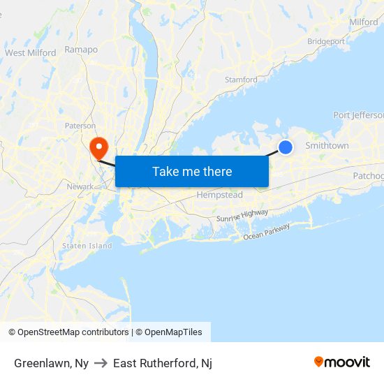 Greenlawn, Ny to East Rutherford, Nj map