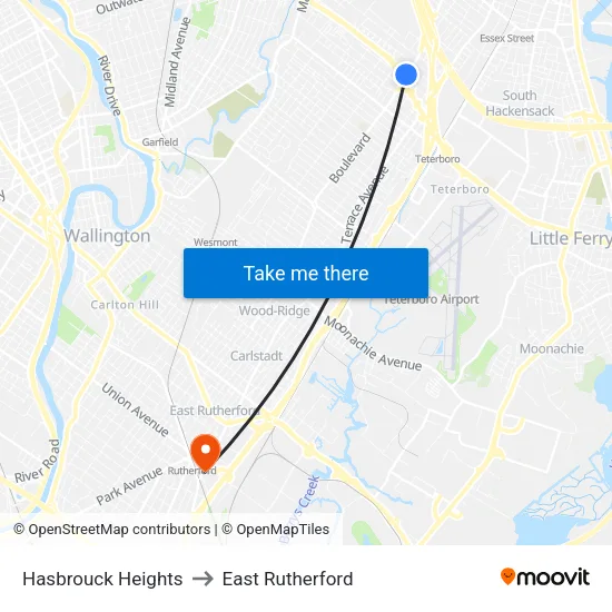 Hasbrouck Heights to East Rutherford map
