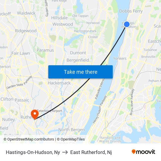 Hastings-On-Hudson, Ny to East Rutherford, Nj map