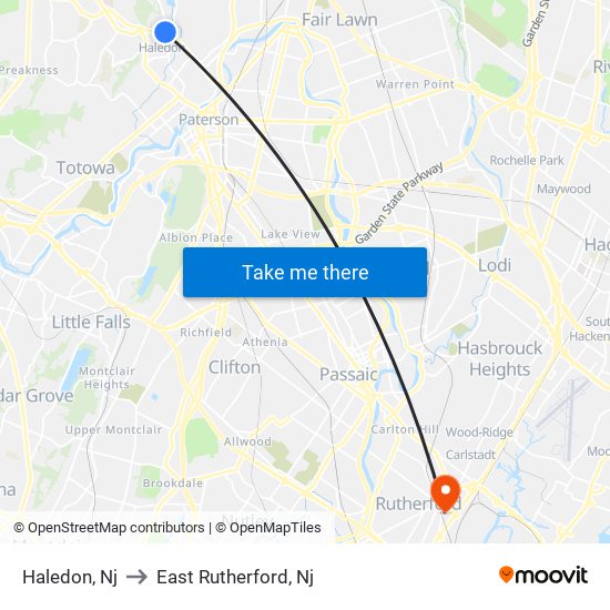Haledon, Nj to East Rutherford, Nj map