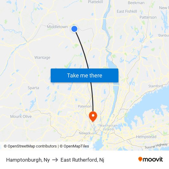 Hamptonburgh, Ny to East Rutherford, Nj map