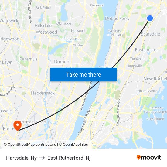 Hartsdale, Ny to East Rutherford, Nj map