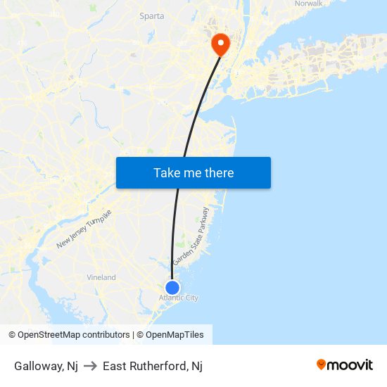 Galloway, Nj to East Rutherford, Nj map