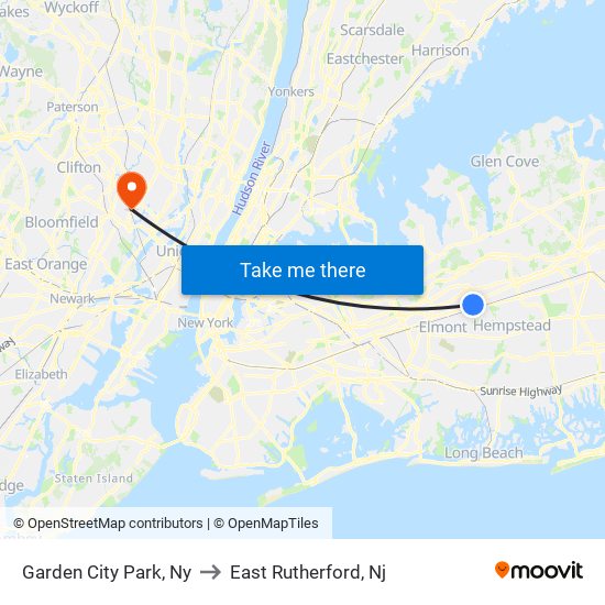 Garden City Park, Ny to East Rutherford, Nj map