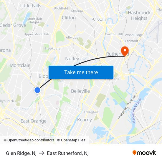 Glen Ridge, Nj to East Rutherford, Nj map