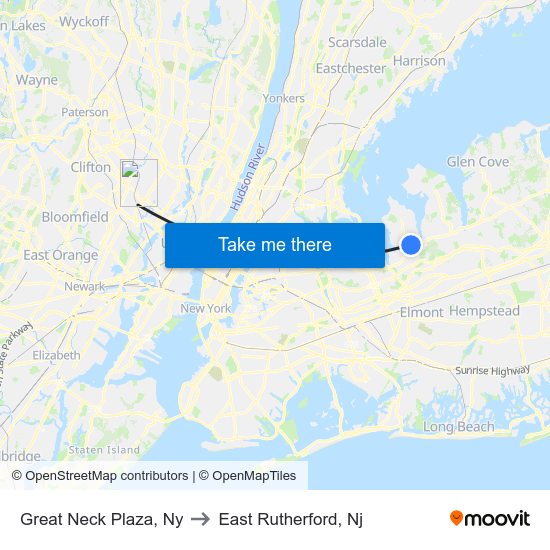 Great Neck Plaza, Ny to East Rutherford, Nj map