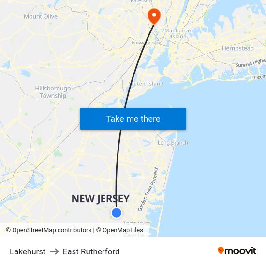 Lakehurst, Nj to East Rutherford, Nj with public transportation