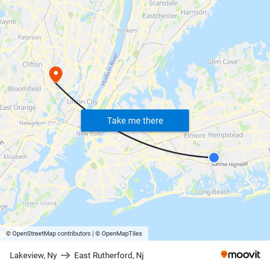 Lakeview, Ny to East Rutherford, Nj map