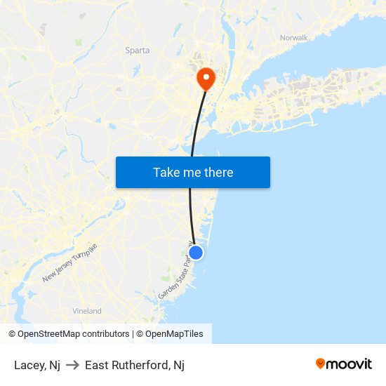 Lacey, Nj to East Rutherford, Nj map