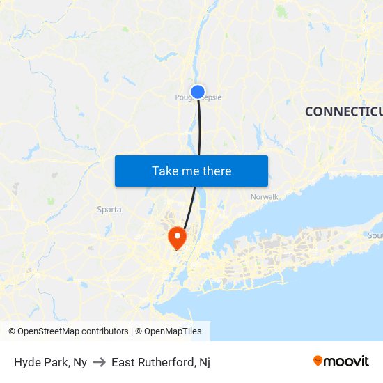 Hyde Park, Ny to East Rutherford, Nj map