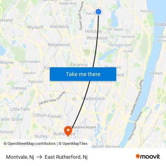 Montvale, Nj to East Rutherford, Nj map