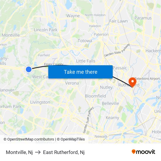 Montville, Nj to East Rutherford, Nj map