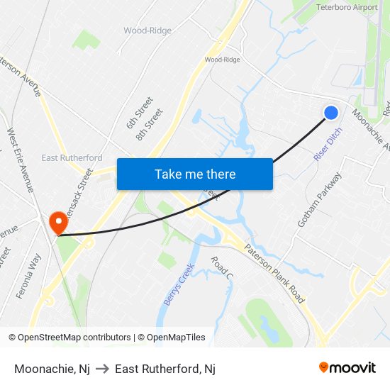 Moonachie, Nj to East Rutherford, Nj map