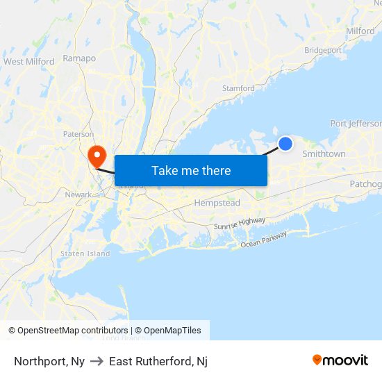 Northport, Ny to East Rutherford, Nj map