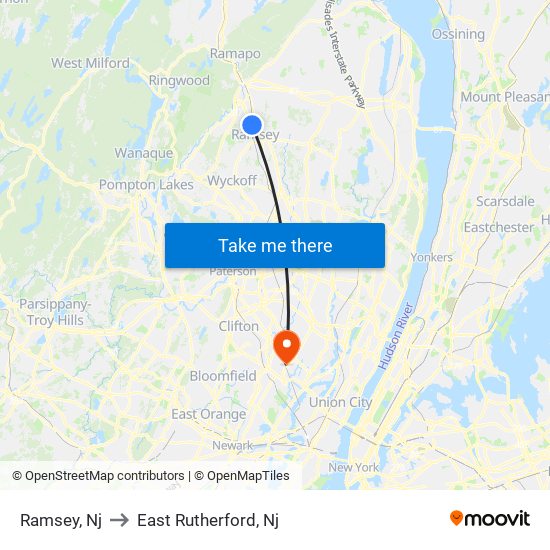 Ramsey, Nj to East Rutherford, Nj map