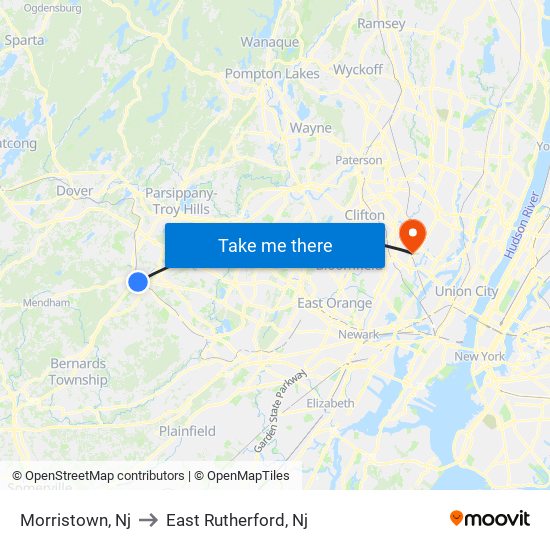 Morristown, Nj to East Rutherford, Nj map