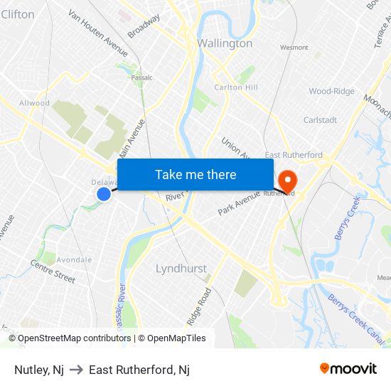 Nutley, Nj to East Rutherford, Nj map