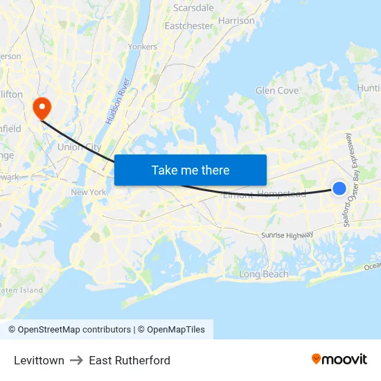 Levittown to East Rutherford map
