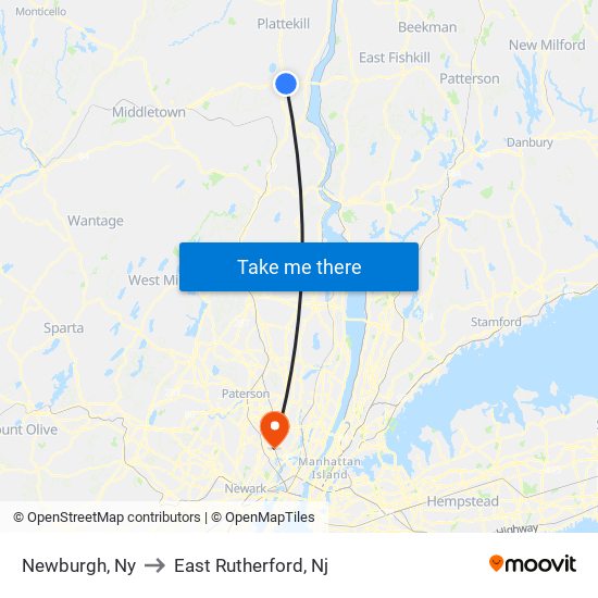Newburgh, Ny to East Rutherford, Nj map