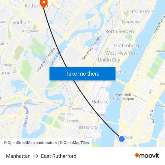 Manhattan to East Rutherford map