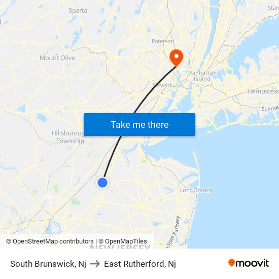 South Brunswick, Nj to East Rutherford, Nj map