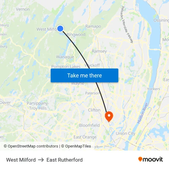 West Milford to East Rutherford map