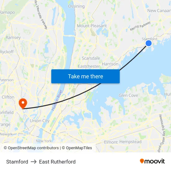 Stamford to East Rutherford map