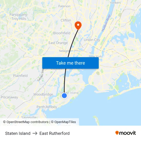 Staten Island to East Rutherford map