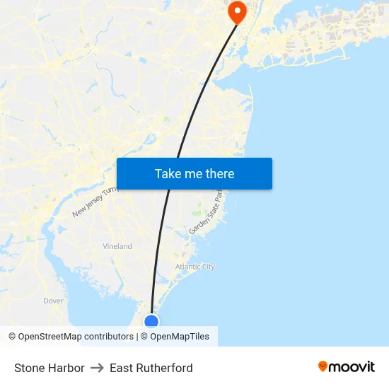 Stone Harbor to East Rutherford map