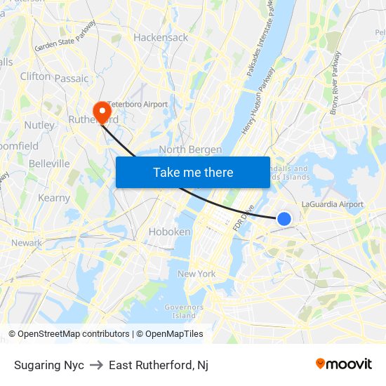 Sugaring Nyc to East Rutherford, Nj map