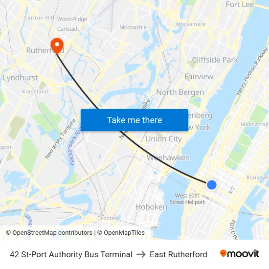 42 St-Port Authority Bus Terminal to East Rutherford map