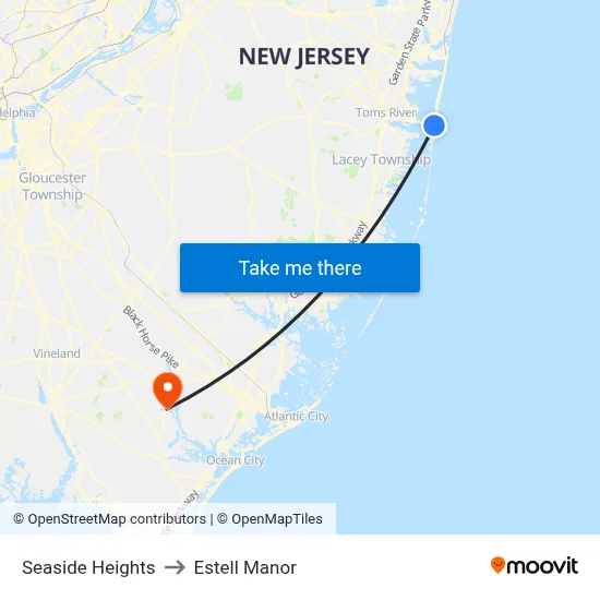 Seaside Heights to Estell Manor map