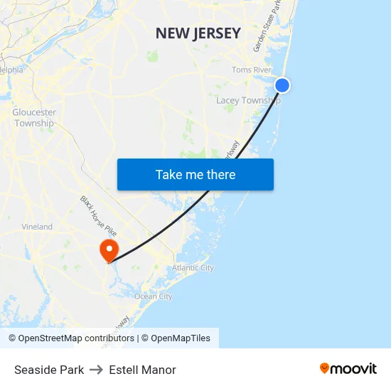 Seaside Park to Estell Manor map