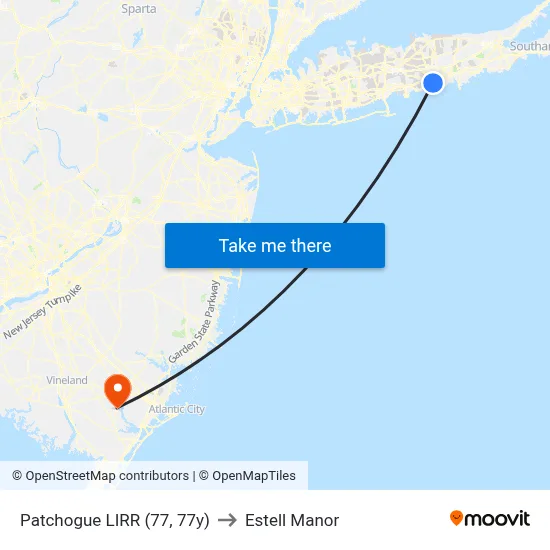 Patchogue LIRR (77, 77y) to Estell Manor map