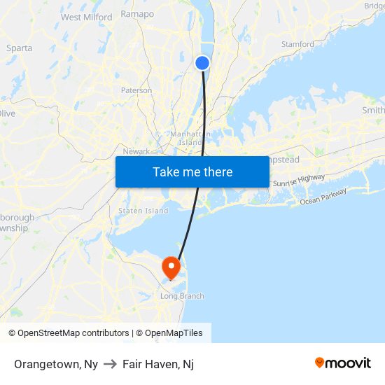 Orangetown, Ny to Fair Haven, Nj map